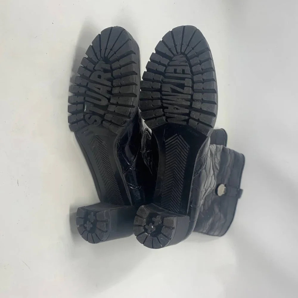 Stuart Weitzman Black Croc Leather Heeled Boots Size US 6 - Picture 10 of 10